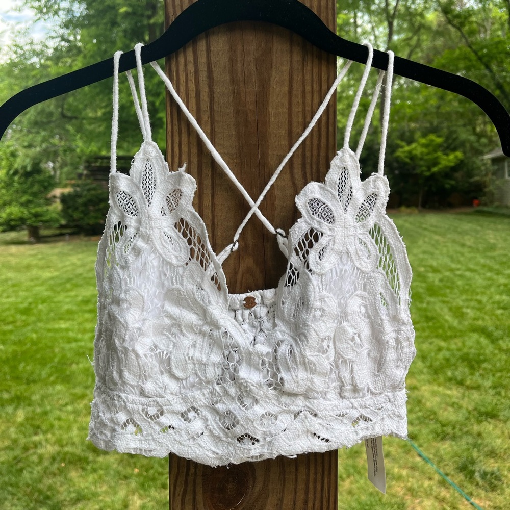 Free People White Lace Crochet Bralette Top